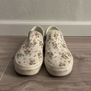 Vans Floral Slip-On Sneakers - Cream and Orange
